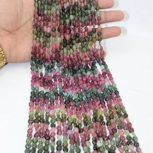 EXCELLENTES Perles Ovales Lisses Multi-Tourmalines 5-7mm Pierre Naturelle Tourmaline Pastèque Taille de Fil de 14 pouces pour la Fabrication de Bijoux - Product Image 1