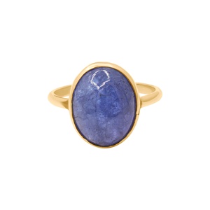 Bague classique d'anniversaire faite à la main en or jaune 14 carats avec tanzanite naturelle taille ovale et sertissage clos certifié, bijoux pour femme - Product Image 1