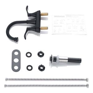 Rubinetto per lavabo bagno camper nero opaco a 2 maniglie con 3 fori, set di scarichi a scomparsa in acciaio inossidabile, rubinetti per lavabo di alta qualità - Product Image 5