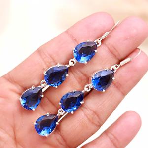 Tanzanite Color Gemstone 925 Sterling <b>Silver</b> <b>Dangle</b> <b>Earrings</b>, Pear Shape Faceted Blue Drop <b>Earrings</b>, Handmade Jewelry for Women - Product Image 3