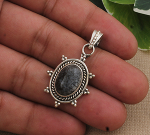 Colgante de Jaspe Oceánico Natural, Plata de Ley 925, Chapado en Platino, Collar de Piedra, Patrón Único Vintage, Joyería Artesanal Unisex - Product Image 3