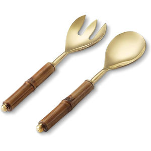 Juego de 2 servidores de ensalada de acero inoxidable hechos a mano con diseño de hoja, elegantes utensilios de cocina para servir, cuchara y tenedor a un precio asequible. - Product Image 6