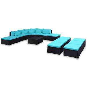 Juego de 9 Muebles de Jardín para Patio en Negro y Azul - Product Image 1
