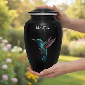 Urnas de Cremación de Aluminio Negro con Diseño de Colibrí para Cenizas Humanas, Urna Conmemorativa para Adultos con Tapa Roscada Segura, Frascos Decorativos para Funerales - Product Image 2