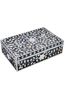 Organisateur de bijoux artisanal en nacre, boîte de rangement décorative de luxe en mosaïque pour bijoux, accessoires, souvenirs et objets de valeur - Product Image 2