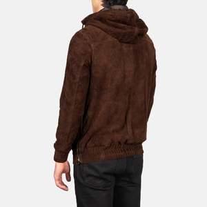 Chaqueta de Hombre con Capucha y Cierre de Cremallera, de Gamuza Marrón, Estilo Casual para Otoño, Corte Regular, Color Sólido, con Forro de Poliéster - Product Image 2
