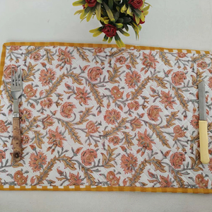 Yellow Modern <b>Rectangle</b> Quilted Floral Hand Block Print <b>Placemats</b> for Dining Table Decor Disposable Banquet Home Kitchen Wedding - Product Image 1