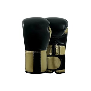 Guantes de Boxeo de Cuero Negro y Dorado con Cierre de Velcro Ajustable para Entrenamiento de Artes Marciales - Product Image 4