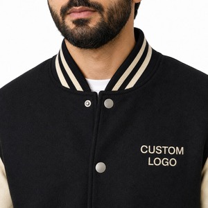 Veste universitaire haut de gamme en mélange de laine avec manches en cuir, fermeture à boutons-pression, col et poignets côtelés, doublure chaude, style classique décontracté urbain - Product Image 5