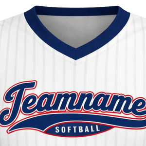 Maillot de softball sans manches à sublimation intégrale, blanc à rayures fines, col en V, uniforme d'équipe personnalisé avec numéro au dos - Product Image 5