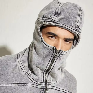 Sweat à capuche zippé pour homme en coton lavé 450 GSM, avec masque intégré, style Techwear Streetwear - Product Image 2