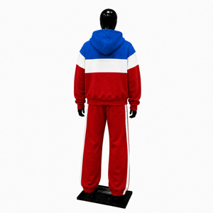 <b>Men</b>’s Red Blue <b>White</b> Color Block Tracksuit Premium Pullover Hoodie And <b>Jogger</b> Pants Set Casual Streetwear Athletic Sports Outfit - Product Image 2