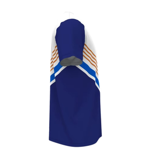 T-shirt à capuche bleu pour homme avec bordure contrastée rayée orange et blanche, manches courtes, coupe classique, tricoté, style décontracté - Product Image 1