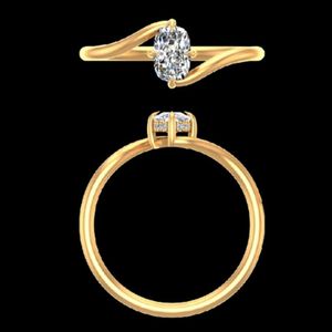 Impresionante Anillo de Compromiso con Diamante de Corte Ovalado en Oro Amarillo Sólido con Detalle de Halo Oculto, Banda Solitaria Minimalista para Mujer - Product Image 1