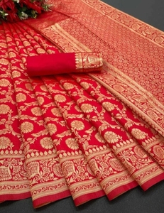 KV Self Design Banarasi Jacquard <b>Saree</b> (<b>Red</b>) - Product Image 4