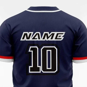 Maillot de baseball personnalisé pour homme, bleu marine, manches courtes, col en V, boutons sur le devant, respirant, 100 % polyester, fabricant OEM - Product Image 4