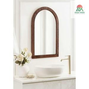 Espejo Arqueado de Ratán Estilo Boho, 20 x 30, Marrón, Espejo Decorativo de Pared con Marco de Ratán Auténtico para Baño o Tocador - Product Image 4