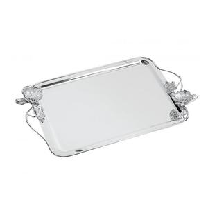 Bandeja de servicio de metal de aluminio con diseño de flores y mango decorativo para boda, Celebración del hogar y decoración de mesa - Product Image 1