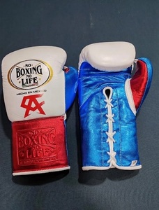 Canelo No Boxing No Life Boxing <b>Gloves</b> Blue Red White Lace-Up Premium Cowhide Leather Adult Sparring Training Gear - Product Image 1