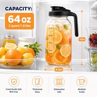 Pichet en verre étanche de 64 oz avec bec verseur large, couvercle et paille, pour boissons, lait maternel et aliments