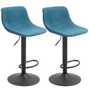 Set of 2 Comfortable Blue Padded Swivel Bar <b>Stools</b> <b>with</b> Chrome Base Metal Frame Adjustable <b>Back</b> for Home Bar Kitchen Counter - Product Image 1