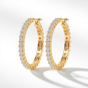 10K <b>Solid</b> <b>Gold</b> Lab Grown Diamond Eternity Hoop Earrings Fine Jewelry Elegant Diamond <b>Huggie</b> Hoops Custom Jewelry Manufacturer OE - Product Image 3
