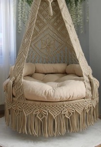 Handmade Macrame <b>Swing</b> Chair: Boho Hanging Balcony Decor - Product Image 2