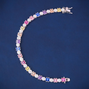 A colorful tennis diamond unisex <b>bracelet</b> custom piece 14kt solid white gold lab grown diamonds best quality affordable price - Product Image 1