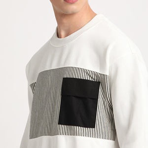 <b>Mens</b> Patchwork <b>Sweatshirt</b> Striped Pocket <b>White</b> French Terry Drop Shoulder Pullover Apparel Manufacturer - Product Image 6
