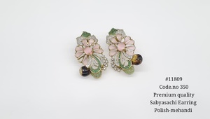Boucles d'oreilles clous florales 11809, plaquées Mehandi, zircon cubique, boucles d'oreilles clous de créateur, boucles d'oreilles clips florales pour fête, mariage, femme - Product Image 6