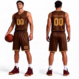 Conjunto de camiseta de baloncesto marrón para hombre, uniforme de equipo de poliéster de secado rápido con cuello en V sin mangas y número 00, nombre personalizado impreso en la espalda - Product Image 1