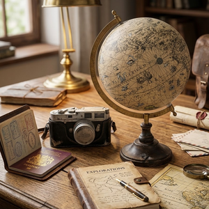 Globe terrestre décoratif de bureau avec base en bois |   Support en fer et sphère en plastique durable pour bureau et usage éducatif - Product Image 4