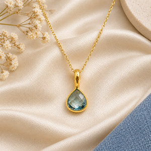 Collier de mode en pierre précieuse cœur d'aquamarine |   Collier avec pendentif en or |   Bijoux de mode avec chaîne, pierre de naissance de janvier - Product Image 1