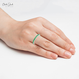 Bulk Jewelry Supplier 2.5mm Zambian Emerald Eternity Band 14k Fine White Gold Wedding Engagement <b>Ring</b> Size US-7 Fast Shipping - Product Image 4