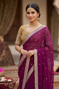 Sari indien ethnique de créateur, orné de paillettes, pour toutes les occasions spéciales et les événements, tenue tendance pour femmes. - Product Image 2