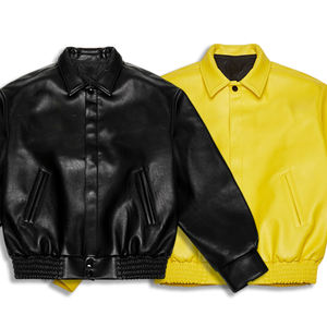 Veste en similicuir pour homme avec logo personnalisé, col rabattu à un bouton, style streetwear, vêtement d'hiver en PU - Product Image 1