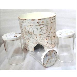 Meilleure qualité Style arabe Ramadan Eid cadeau vadrouille incrustation nacre acrylique pot 3 pièces ensemble couvercle en bois blanc qualité artisanat - Product Image 1