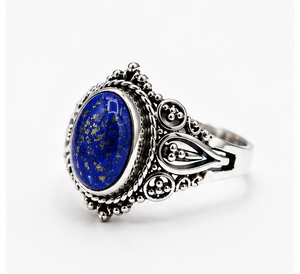 Natural <b>Lapis</b> <b>Lazuli</b> Silver <b>Ring</b>, 925 Sterling Silver <b>Ring</b>, Blue Gemstone <b>Ring</b>, Handmade Statement <b>Ring</b>, Boho Jewelry, Gift for - Product Image 1