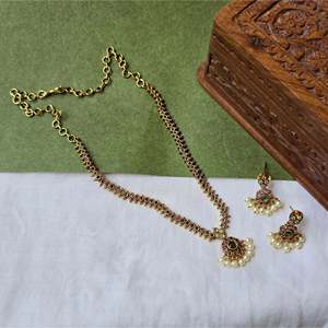 Luxury Gold Plated Pearl Bridal Jewelry Set-Trendy Kemp Necklace and Earrings - Product Image 1