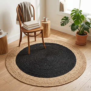 Aqua Blue <b>Round</b> Jute Rug 120 cm, Handcrafted Braided Circular Rug for Scandinavian & Coastal Interiors - Product Image 3