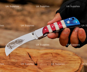 Cuchillo de Bolsillo Plegable de Grado Industrial con Bandera Americana, Hoja de Acero de Damasco, Punta Clip, OEM, de UA Supplies Professional - Product Image 3