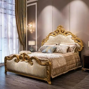 Envío Gratis, Muebles para el Hogar Kiky, Juego de Dormitorio King de Lujo en Madera de Caoba Maciza Dorada, Estilo Europeo Antiguo, Muebles Tapizados - Product Image 1