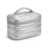 Trousse de Maquillage de Voyage Matelassée Épaisse en PVC Argenté Personnalisée Rootsmen, Résistante à l'Eau, Souple, Légère et Rembourrée, avec Fermeture Éclair, pour Femmes, Tendance