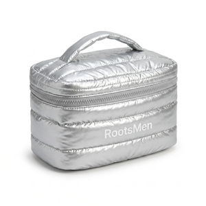 Rootsmen Custom Silver Thick Quilted PVC Waterproof Soft Lightweight Puffy Travel <b>Makeup</b> Bag Zipper <b>Storage</b> Women Fashion - Product Image 6