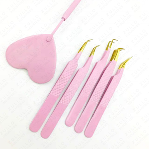 Custom Pink Diamond Grip Eyelash Tweezers Set Stainless Steel Mirror Handle Volume Tip Professional Lash <b>Tools</b> - Product Image 4