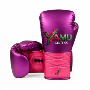 Custom Metallic Pink Professional Boxing Gloves 16oz <b>Lace</b> Cowhide Leather Moisture Wicking Full Finger Unisex Sparring Gloves - Product Image 1