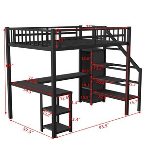 Multifunctional Metal Loft Bunk <b>Bed</b> with Desk, Storage Cabinet, <b>Space</b> <b>Saving</b> <b>Bed</b> Frame for Bedroom, Dormitory and Villa - Product Image 4