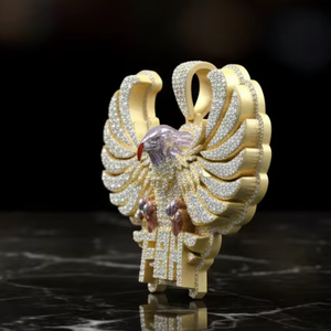Colgante Personalizado con Logotipo de Águila Fénix FBH, Hecho a Mano en Oro Amarillo de 925 con Diamantes Micro Pavé - Product Image 2