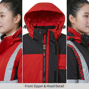 Veste de travail haute visibilité réfléchissante pour femmes, rouge, noir, gris, polyester, vêtements de sécurité, vestes à capuche pour femmes - Product Image 5
