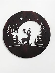 Handcrafted <b>Wooden</b> Deer Forest Wall Art Round Laser Cut Nature Wall Hanging <b>Rustic</b> Wildlife Wall Decor for Living Room Bedroom - Product Image 1